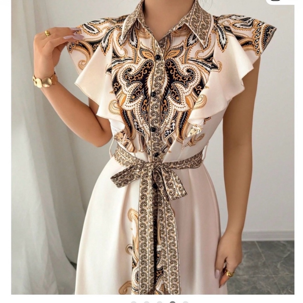 Bohemian Elegant Cream and Gold Maxi Dress NWT size L - Picture 4 of 5